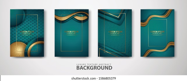 Vector set of cover design template with luxurious color, circle and overlap layers background with glitters effect. Realistic dots on textured background