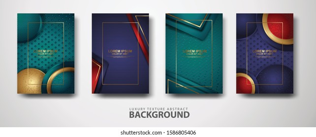 Vector set of cover design template with luxurious color, circle and overlap layers background with glitters effect. Realistic dots on textured background
