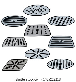 vector set of cover the drain cartoon