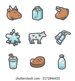 Vector Set of Cow and Milk Icons.