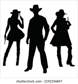 Conjunto Vector De Silhouettes De Vaquero Ilustración Aislada En Fondo Blanco