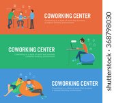 vector set of co-working center banners  horizontal flat style  
