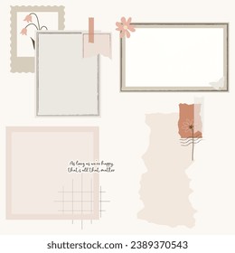 Vector set of cozy aesthetic notepaper, notepad, memo pad and scrapbooking elements