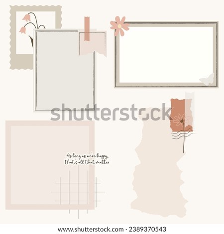 Vector set of cozy aesthetic notepaper, notepad, memo pad and scrapbooking elements
