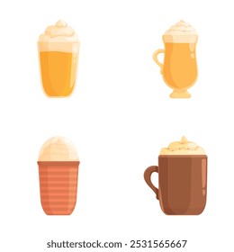 Vector set of cozy winter drinks, featuring hot chocolate and coffee