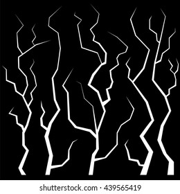 Vector Set of Cracks for Disaster Design Isolated on Dark Background. Earthquake Failures. Movement of the Earths Crust