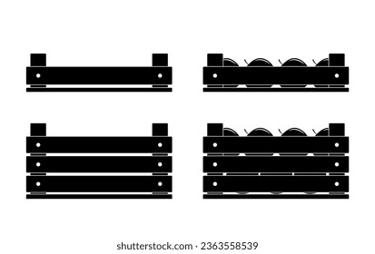 vector set of crates and crates of apples isolated on white background