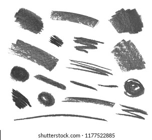 Vector Set of Crayons Gray Strokes Isoalted on White Background, Design Elements Collection.