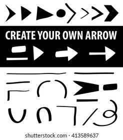 Vector set - create your own arrows. Hand-drawn arrows and lines. Eps 10.