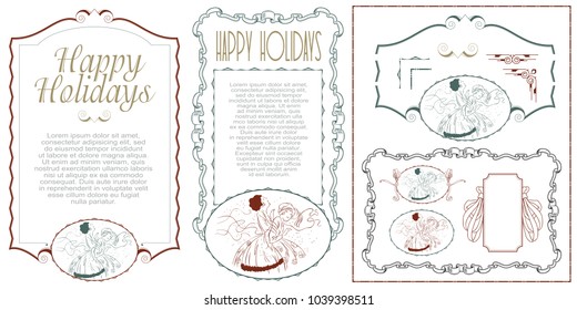 Vector set for creating advertisements, flyer, web, wedding  and other invitations or greeting cards. Happy holidays.