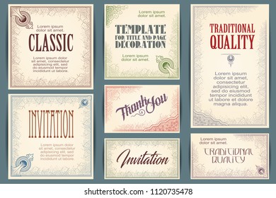 Vector set for creating advertisements, flyer, web, wedding  and other invitations or greeting cards. Happy holidays.