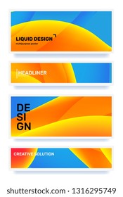Vector set of creative blue and yellow abstract horizontal illustration in frame. Template composition design for web, site, banner, poster. Business gradient abstraction background with header