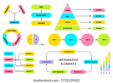 Conjunto de vectores de creativos elementos infográficos de color empresarial sobre fondo blanco. Ilustración de estilo de arte plano diseño de infografías para la presentación empresarial, informe financiero anual
