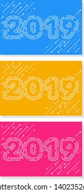 Vector set of creative graphic color background with arrow number 2019. Flat style design of year symbol for web, site, banner, poster, card, cover