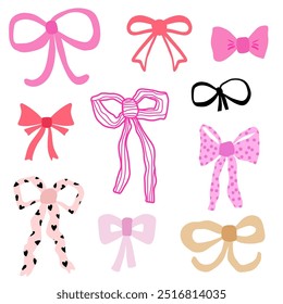 Vector set of creative hand drawn bows. Bows isolated on white