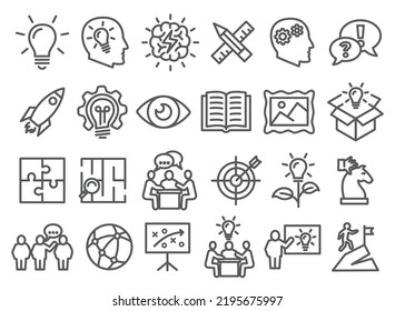Vector set of Creative line icons set. Contains such icons as creativity, brain, idea, creative and more
