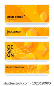 Vector set of creative yellow abstract horizontal illustration with shape, 3d element, header in frame. Template composition design for web, site, banner, print. Business abstraction background