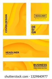 Vector set of creative yellow abstract paper cut style illustration with header. Business abstraction background. Template composition design for web, site, banner, print, poster, presentation