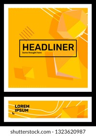 Vector set of creative yellow color abstract illustration in frame. Business composition with shape, 3d element, header. Template abstraction background design for web, site, banner, print, poster