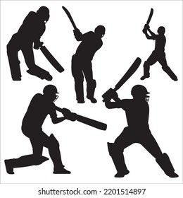 Vector Set Of Cricket Players Silhouettes Illustration Isolated On White Background