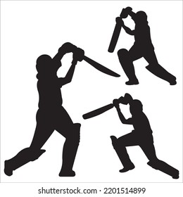 Vector Set Of Cricket Players Silhouettes Illustration Isolated On White Background