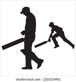 Vector Set Of Cricket Players Silhouettes Illustration Isolated On White Background