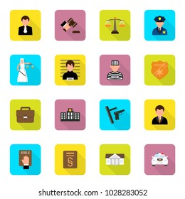 Vector set of criminal and prison,law icon with shadow in flat style.