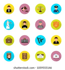 Vector set of criminal and prison,law icon with shadow in flat style.