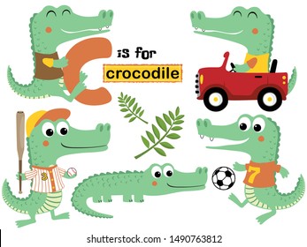 Vector set of crocodile cartoon in different activity