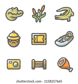 Vector Set of Crocodile farm Icons. Croco travel