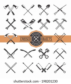 Vector set of crossed retro styled objects. Useful elements for emblems, badges or any other retro designs. 