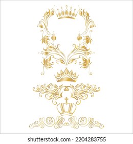 Vector Set Of Crown With Golden Ornaments Luxury Illustration Isolated On White Background