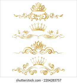 Vector Set Of Crown With Golden Ornaments Luxury Illustration Isolated On White Background