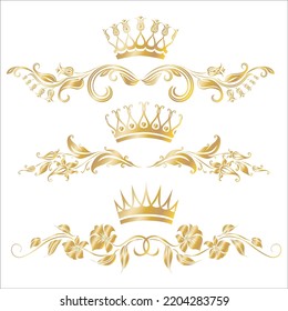 Vector Set Of Crown With Golden Ornaments Luxury Illustration Isolated On White Background
