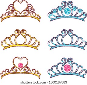 Vector set of crowns princesses. Hand drawn sketch scrawl.