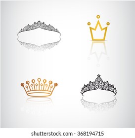 Vector set of crowns, tiaras, lace and simple crown logos, icons, illustrations