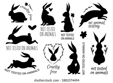Vector set of cruelty free badges and stamps for packaging, for eco friendly products, organic cosmetics, vegan and vegetarian products. Not Tested on Animals, Cruelty Free Badges. Eco Nature Sign.