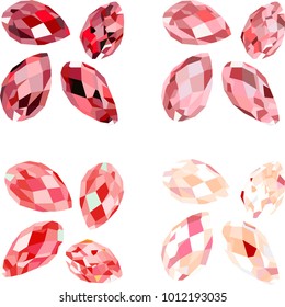 vector set of crystals of shades of red color