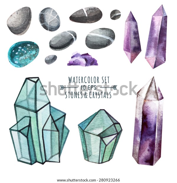 Vector Set Crystals Watercolor Style Crystals Stock Vector (Royalty ...