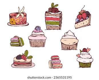 Vektorset aus Tassen, Kuchen und Süßigkeiten, Clips