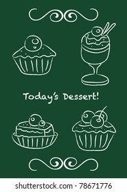 Vector set: cupcake and ice-cream on blackboard design