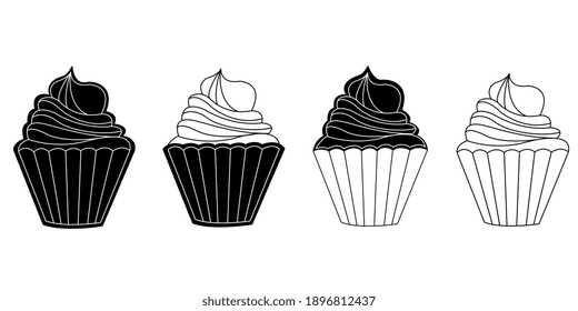 Vector set of a cupcake isolated on white background for postcard, logo, invitations, greeting cards, business card. Cupcake icons. Bakery logo