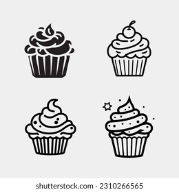 vector set of Cupcake isolated on white background