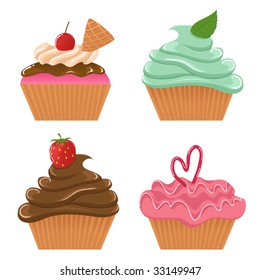 Vector set of cupcakes