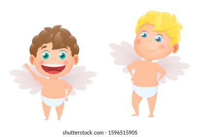 vector set of cupids of angels for valentines day