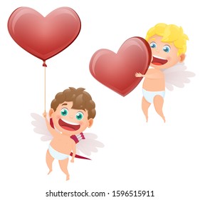 vector set of cupids of angels for valentines day