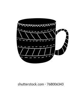 Vector set of cups of tea, coffee, milk to draw hands in Scandinavian style. Isolated monochrome objects.