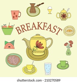 Vector set with cups and teapot
