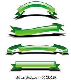 Vector set of curled green ribbons, banners