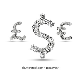 Vector Set of currency symbols, dollar, euro, pound